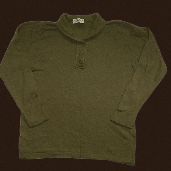 vintage wool sweater made in italy olive green mock neck quarter button up - Picture 3 of 8